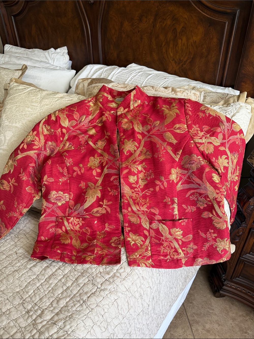 VINTAGE Chicos gold red plum Asian jacket size Medium 8-10 - Picture 1 of 16